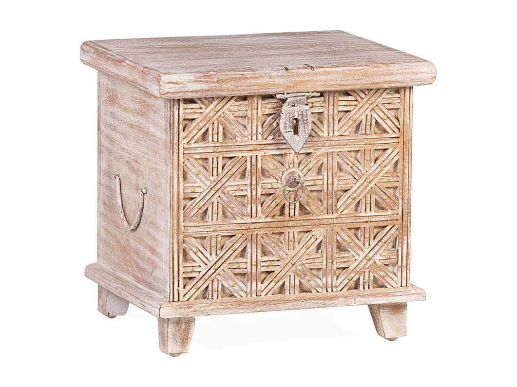 Coffre de rangement ALAMBIA – Bois massif de manguier blanchi