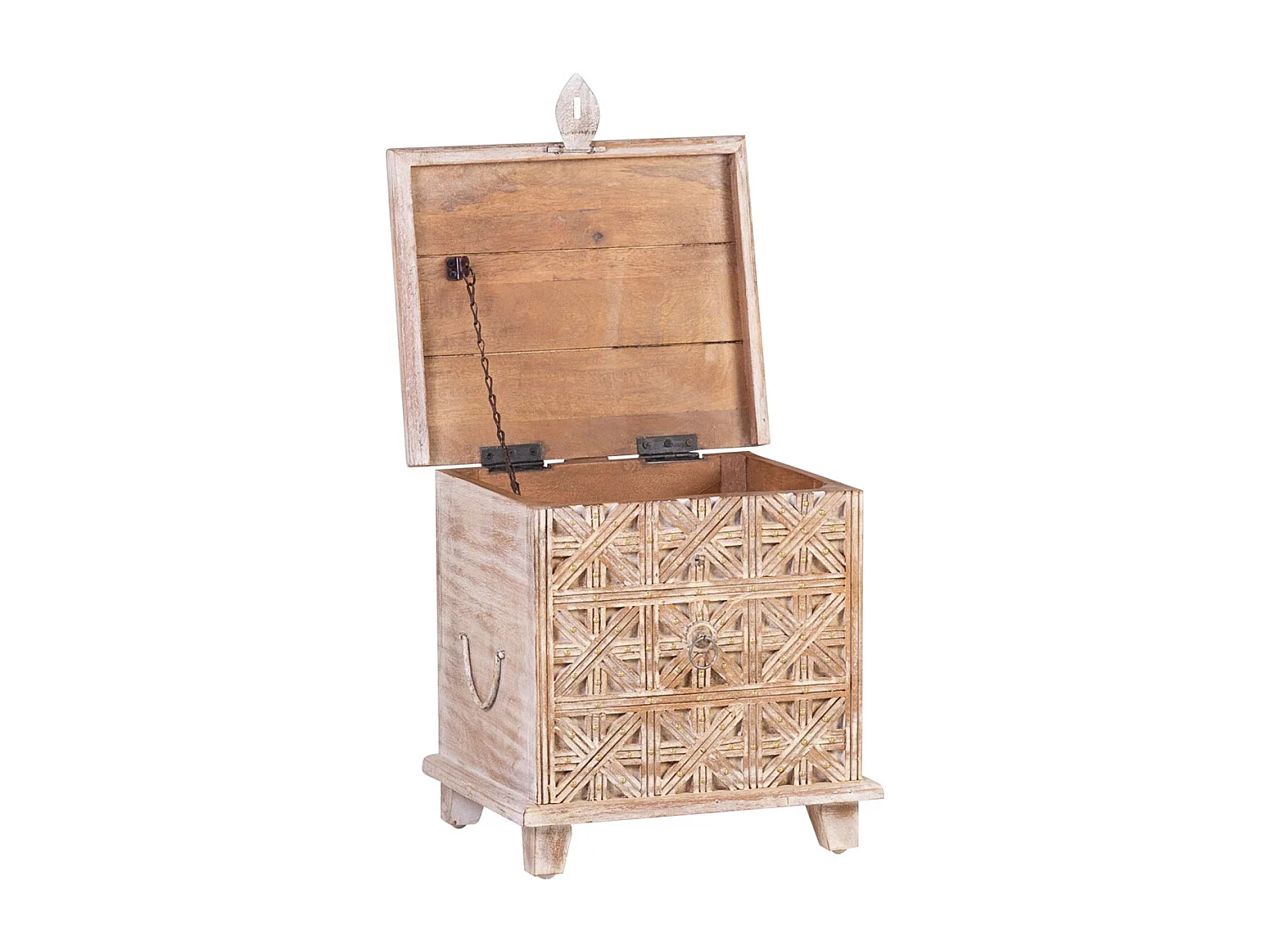 Coffre de rangement ALAMBIA – Bois massif de manguier blanchi