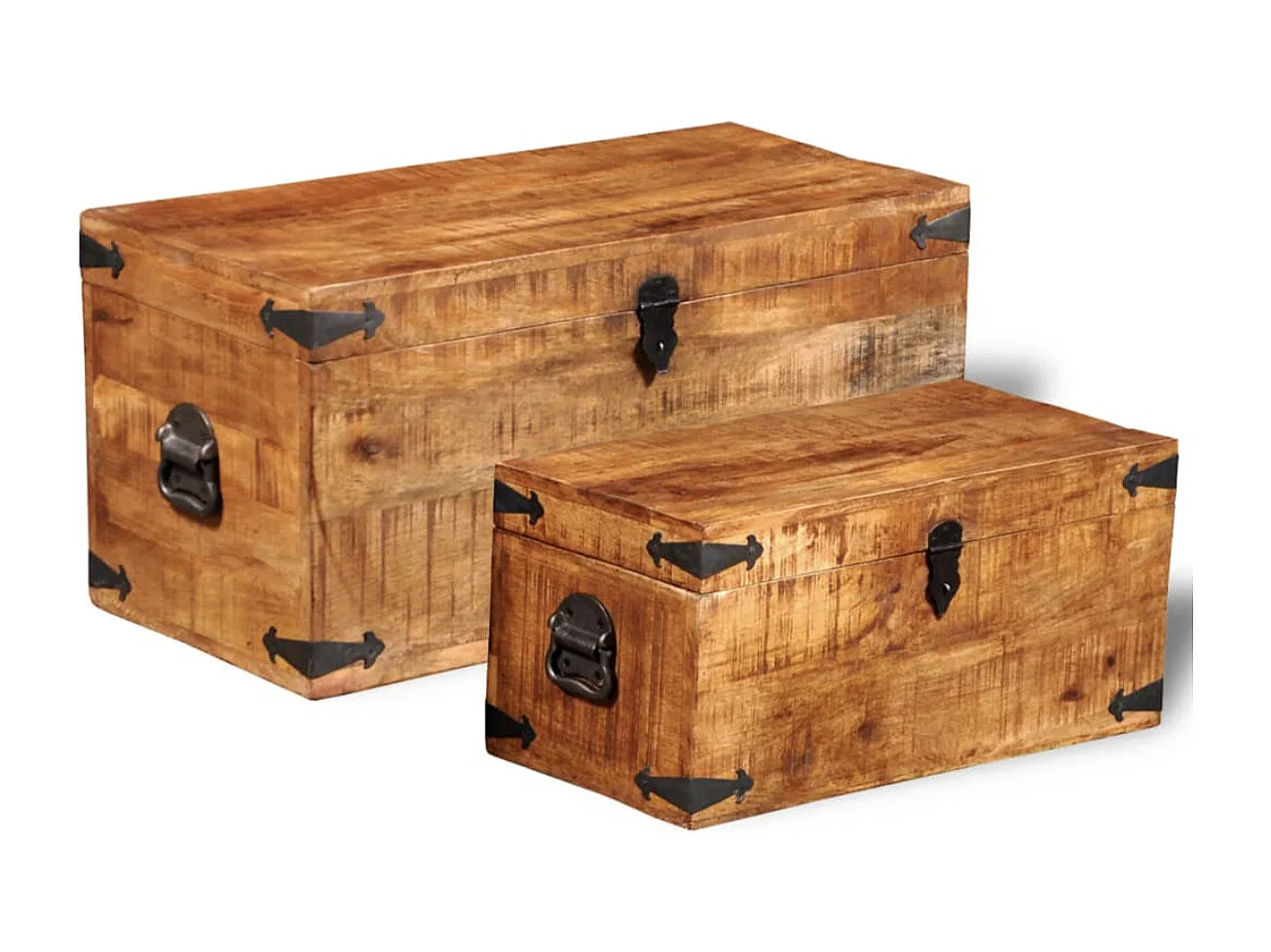 Set de 2 coffres de rangement Vahina – Bois de manguier brut avec finition cirée