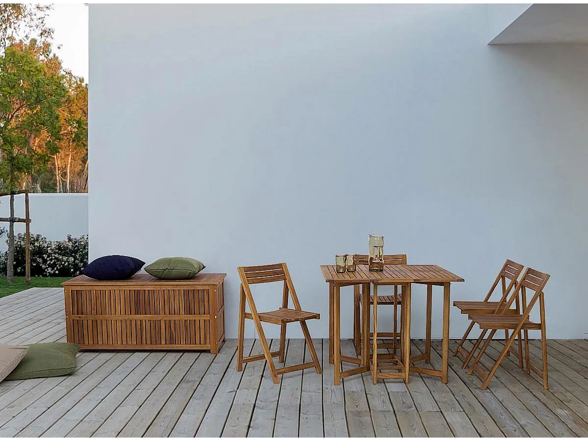 Coffre de rangement NOEMI – intérieur - extérieur, bois d’acacia huilé