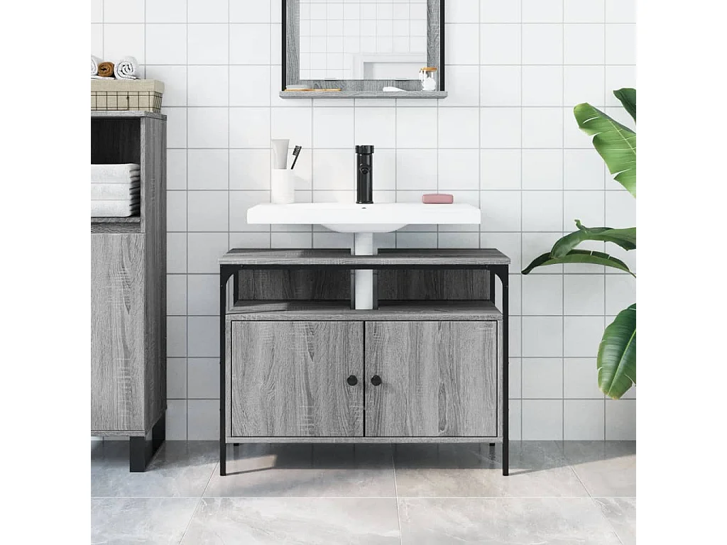 Armoire lavabo de salle de bain sonoma gris 60x30x60