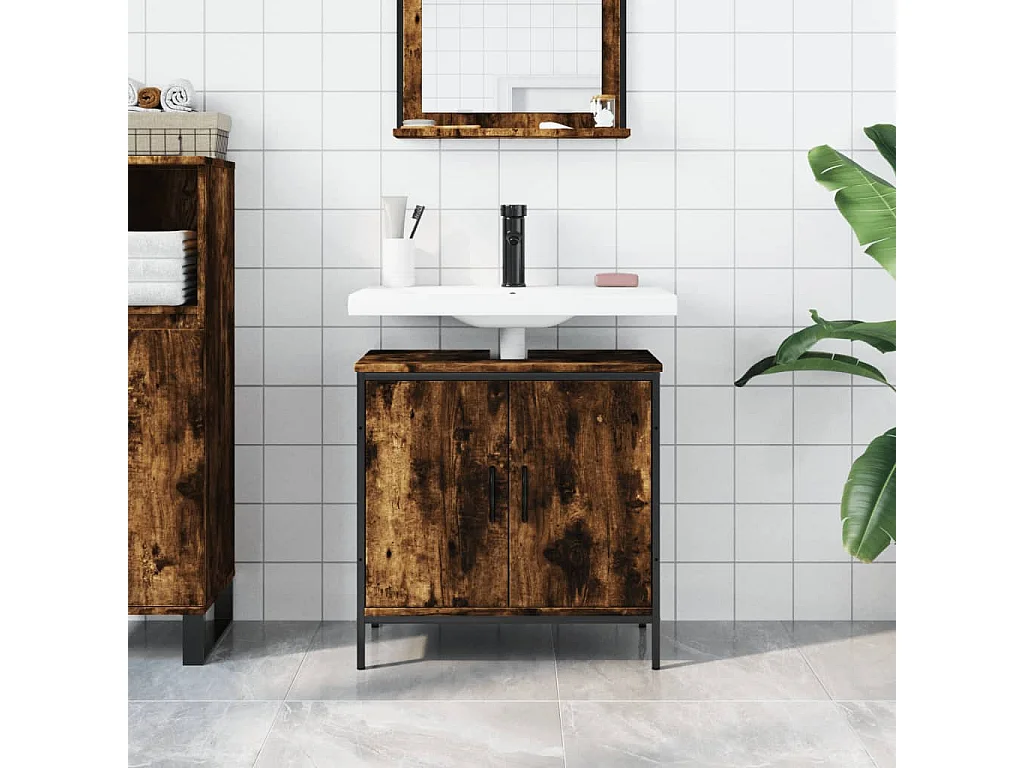 Armoire lavabo de salle de bain chêne fumé 60x30x60