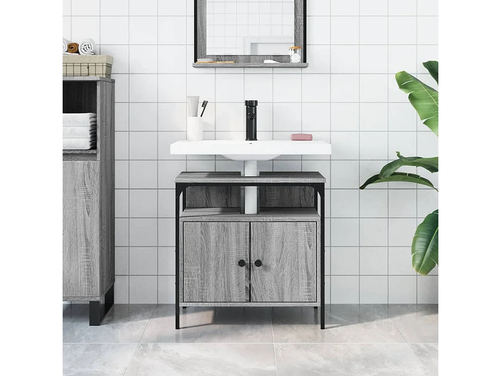 Armoire lavabo de salle de bain sonoma gris 60x30x60
