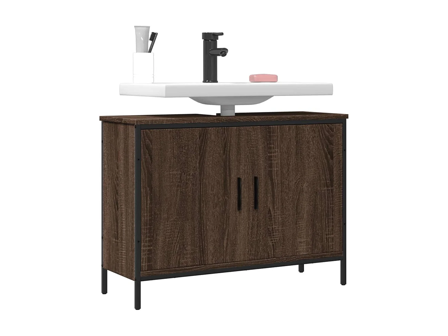 Armoire lavabo de salle de bain chêne marron 80x30x60