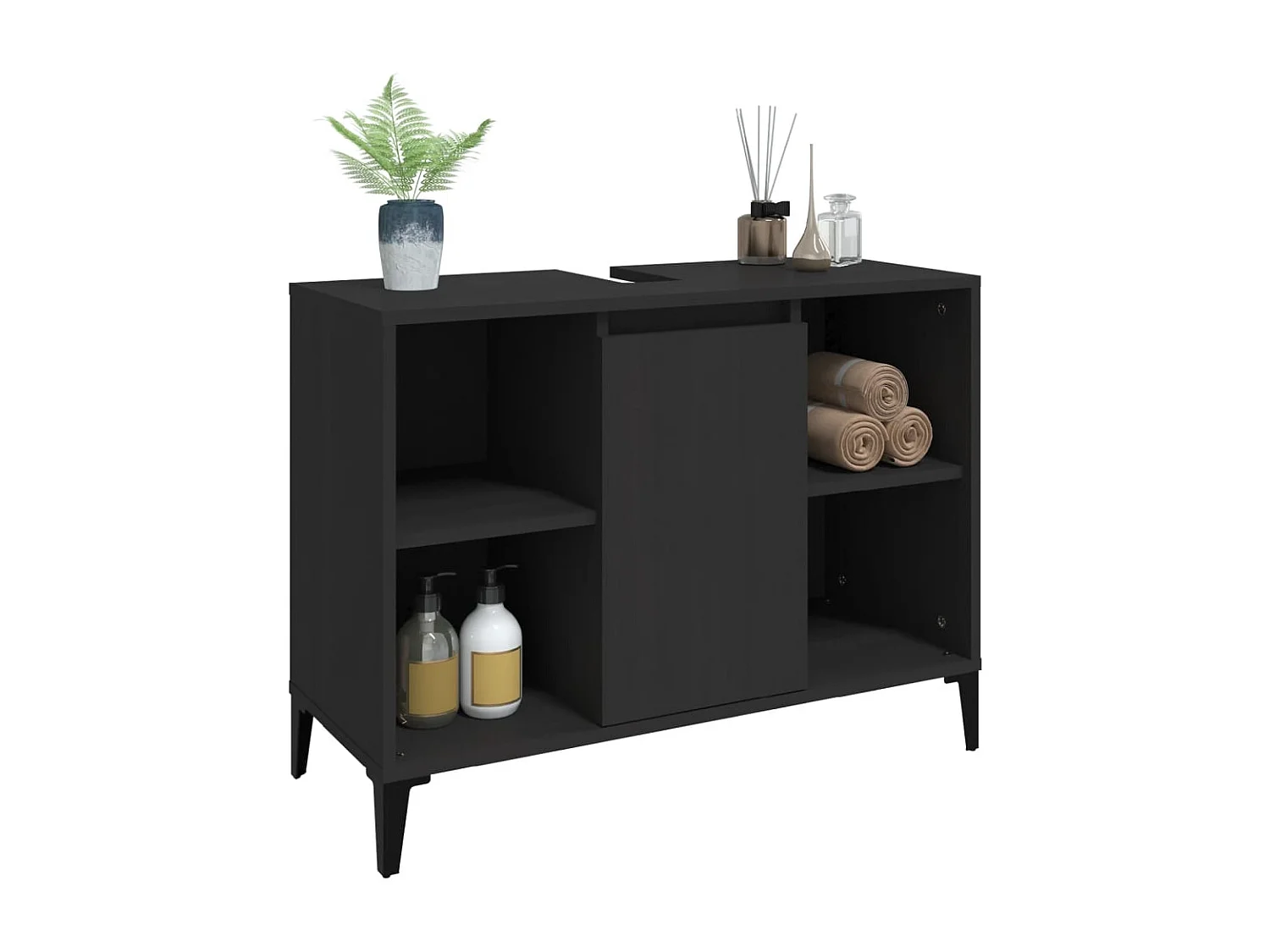 Meuble d'évier noir 80x33x60 bois d'ingénierie