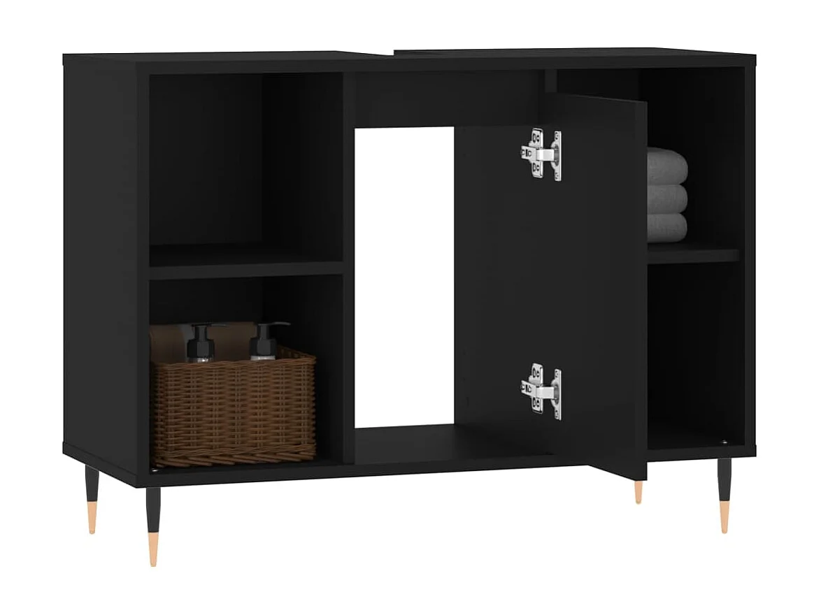 Armoire de salle de bain noir 80x33x60 bois d'ingénierie