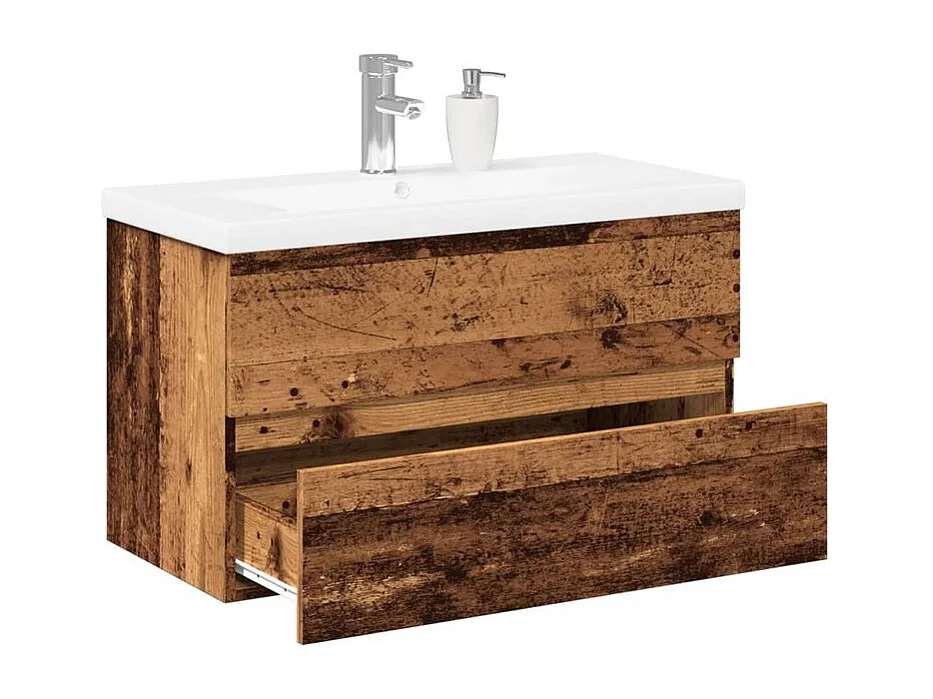 Meuble avec vasque intégrée vieux bois 81x39,5x49