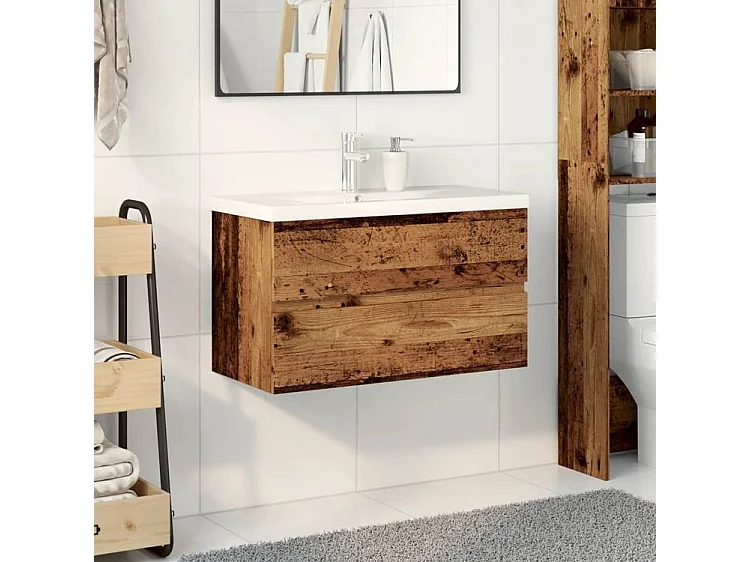 Meuble avec vasque intégrée vieux bois 81x39,5x49