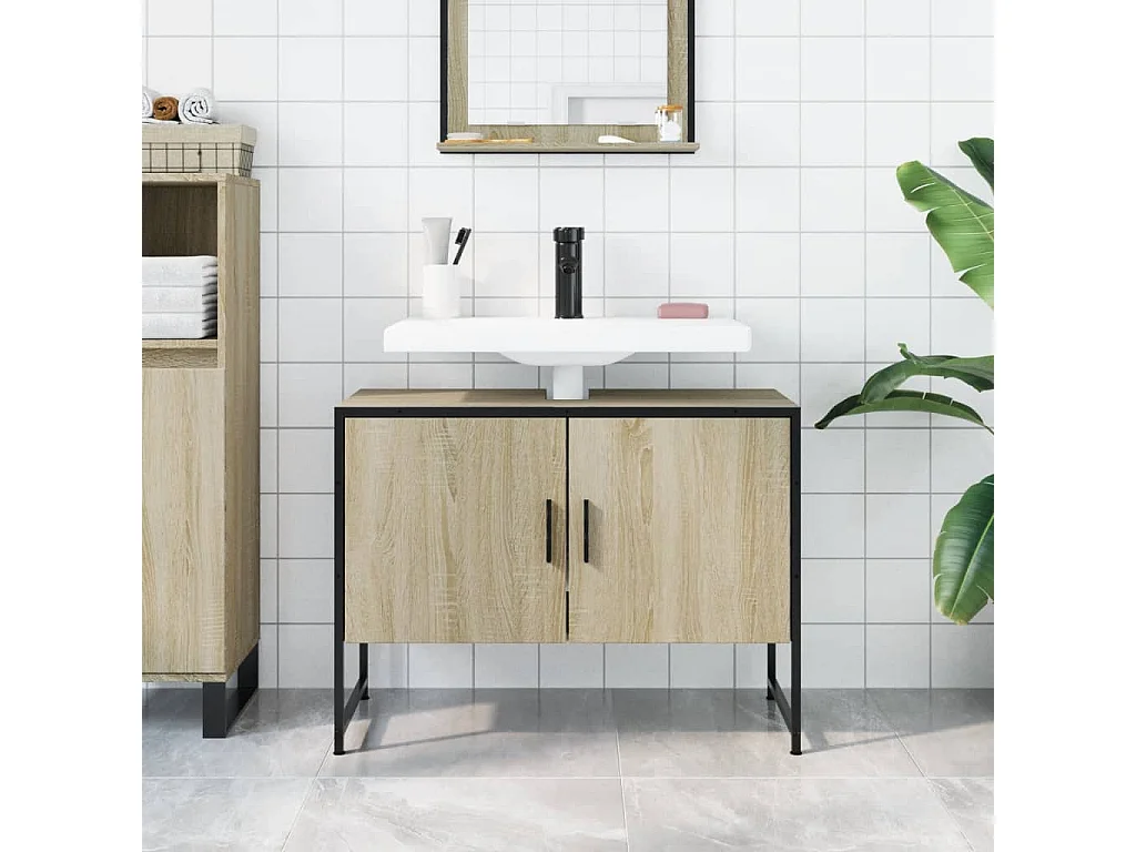 Armoire lavabo de salle de bain chêne sonoma bois d'ingénierie