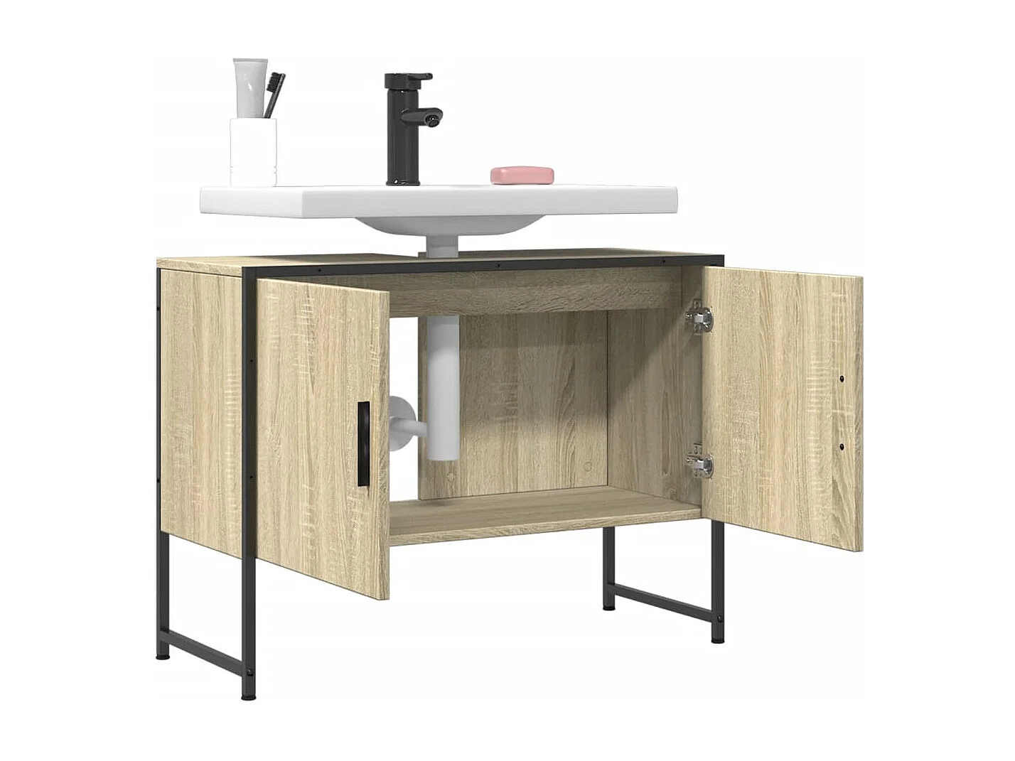 Armoire lavabo de salle de bain chêne sonoma bois d'ingénierie