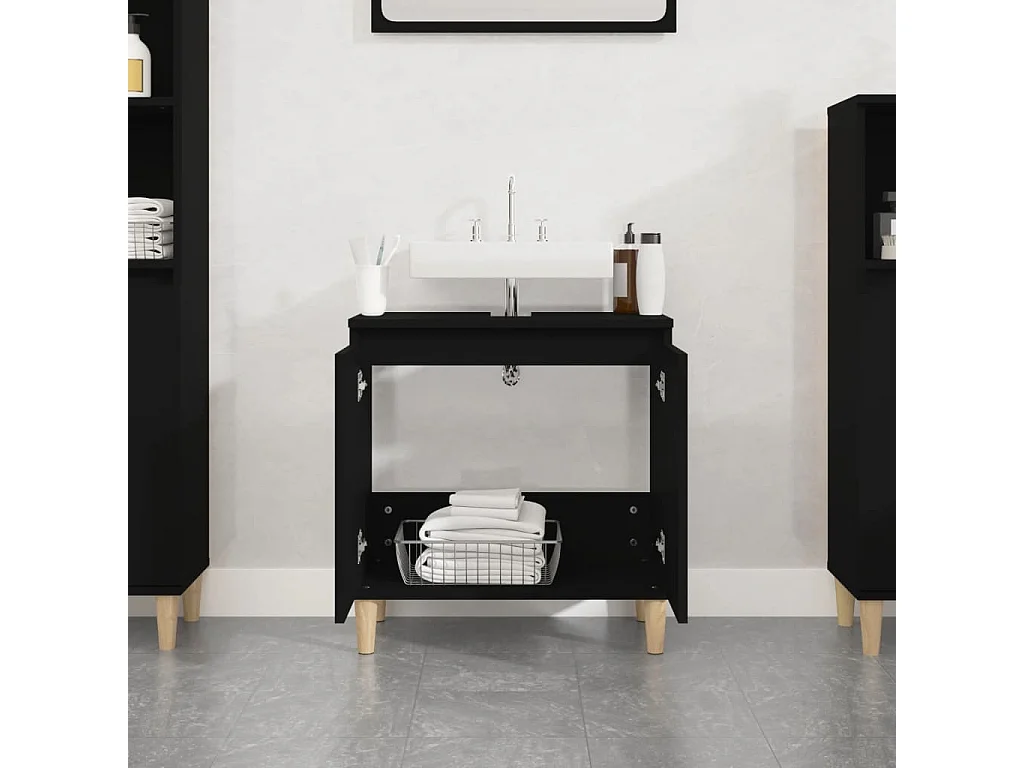 Meuble d'évier noir 58x33x60 bois d'ingénierie