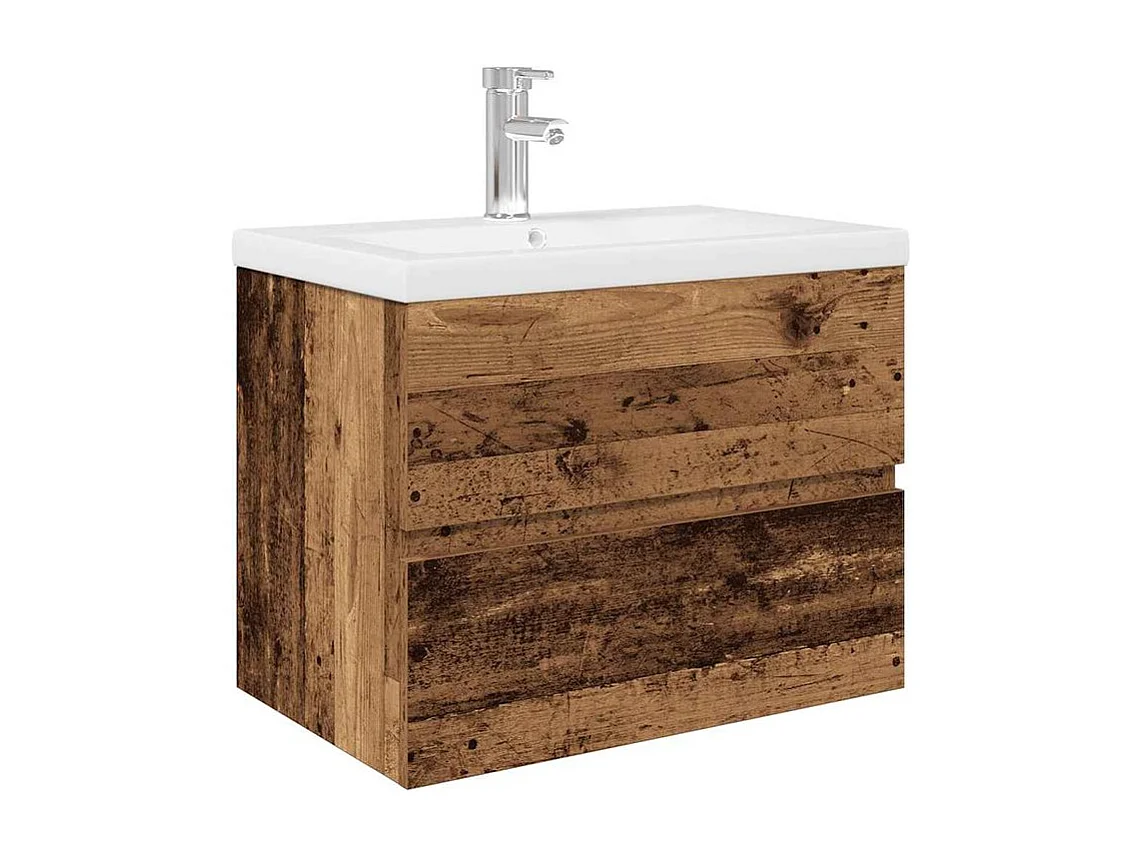 Meuble lavabo avec bain et robinet intégré vieux bois