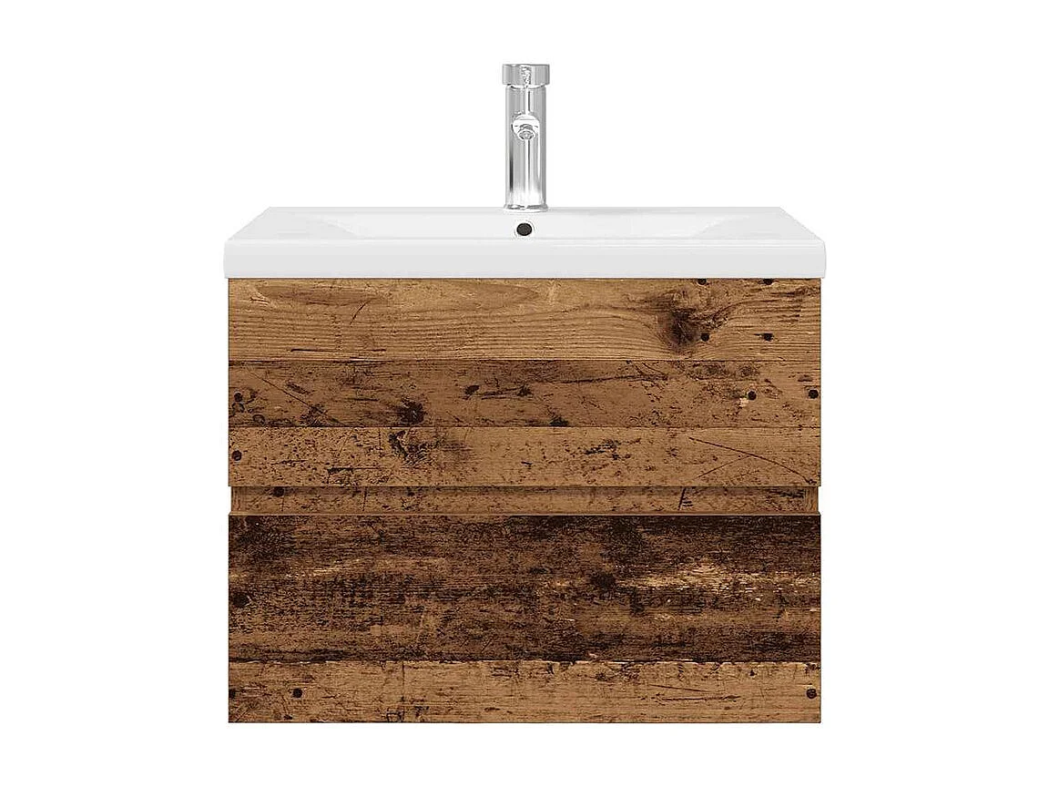 Meuble lavabo avec bain et robinet intégré vieux bois