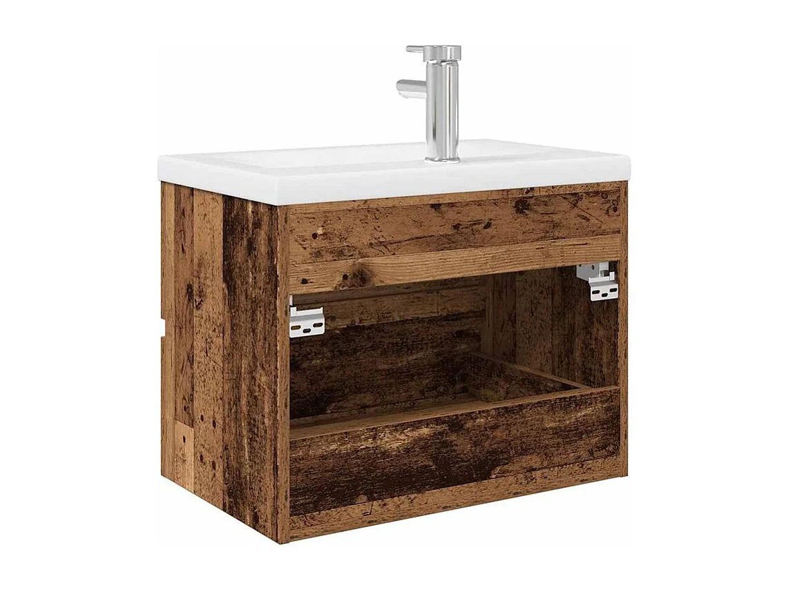 Meuble lavabo avec bain et robinet intégré vieux bois
