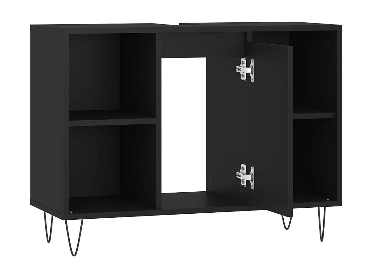 Armoire de salle de bain noir 80x33x60 bois d'ingénierie