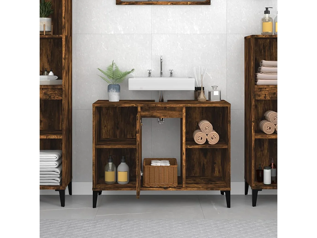 Meuble d'évier chêne fumé 80x33x60 bois d'ingénierie