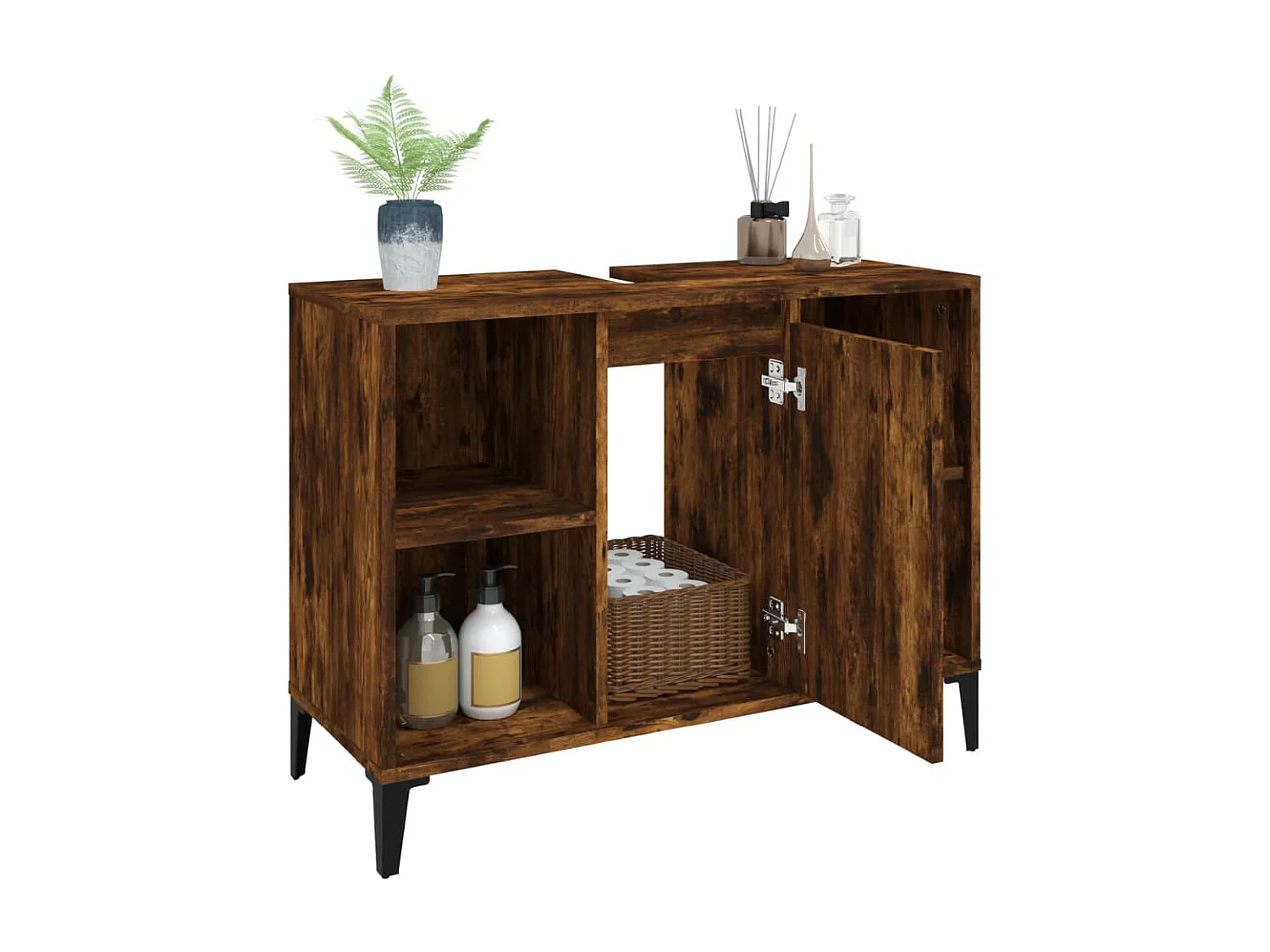 Meuble d'évier chêne fumé 80x33x60 bois d'ingénierie