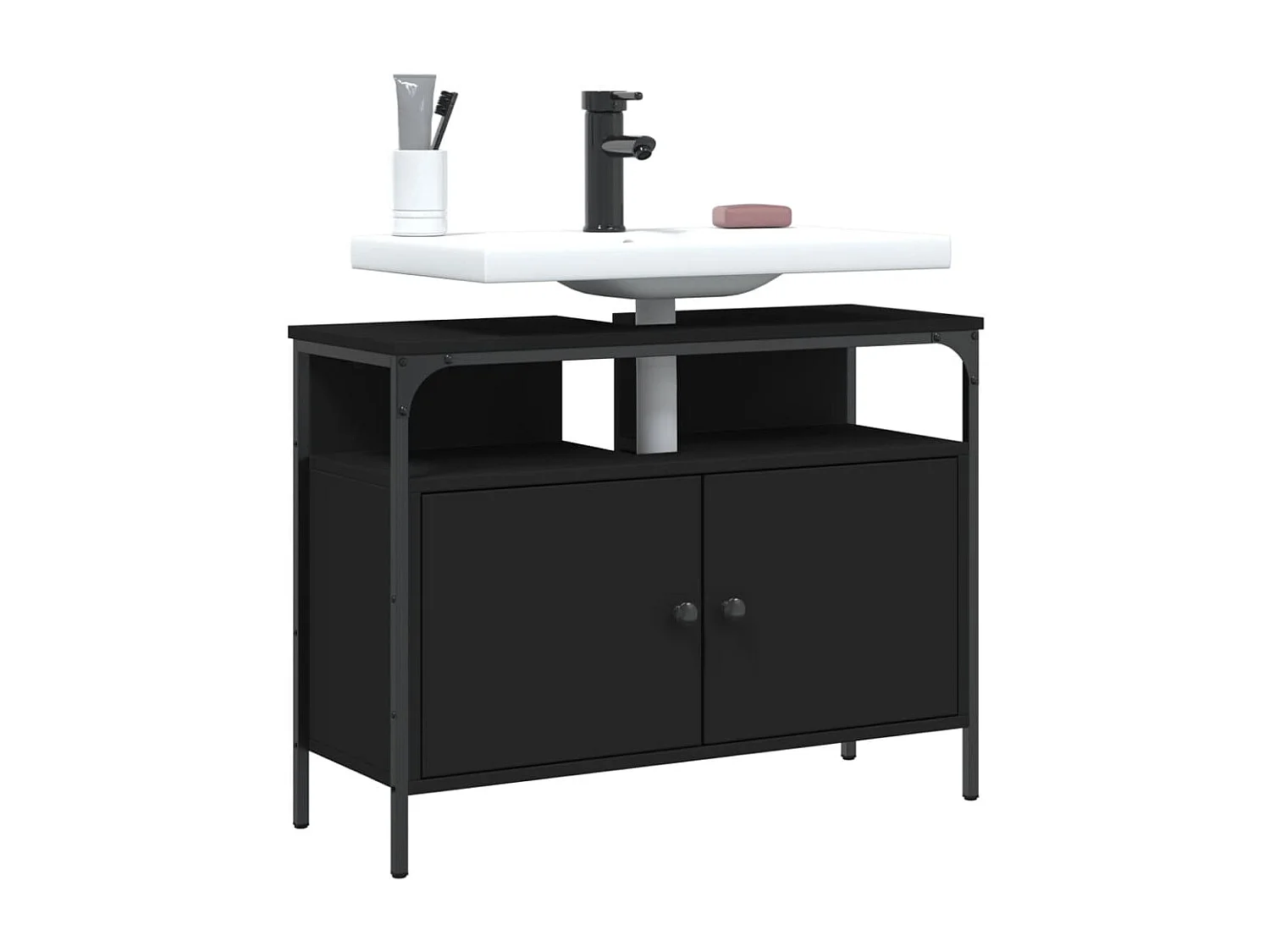 Armoire lavabo de salle de bain noir 80x30x60