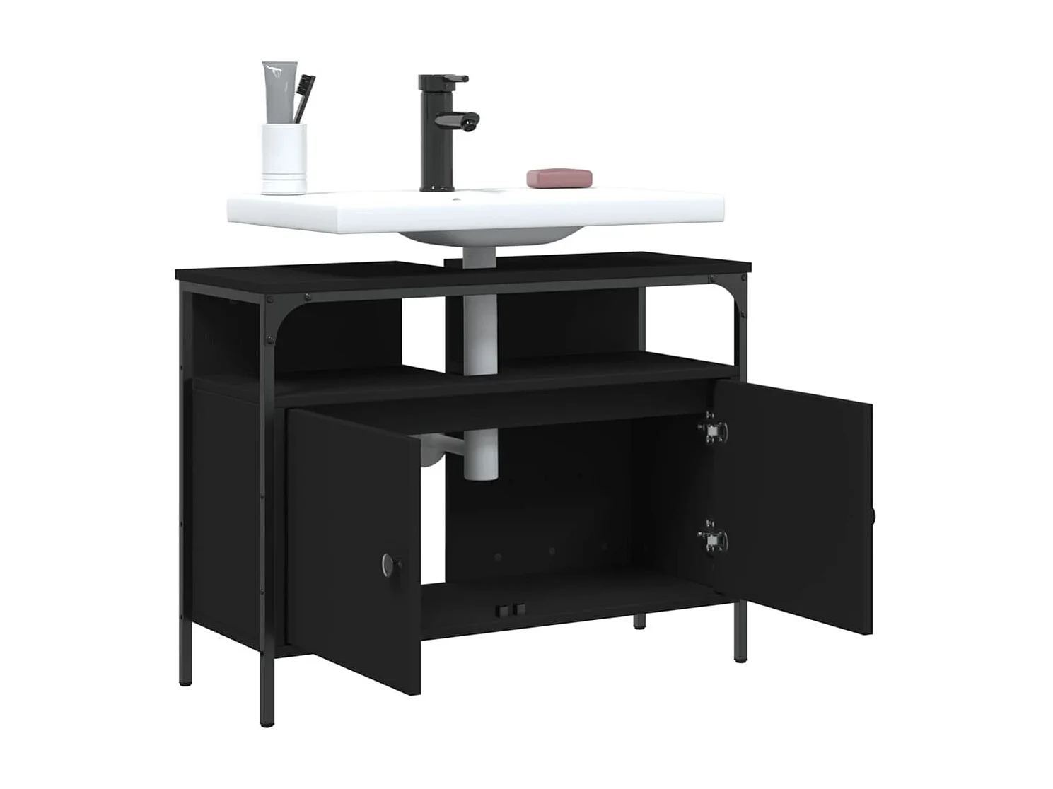 Armoire lavabo de salle de bain noir 80x30x60