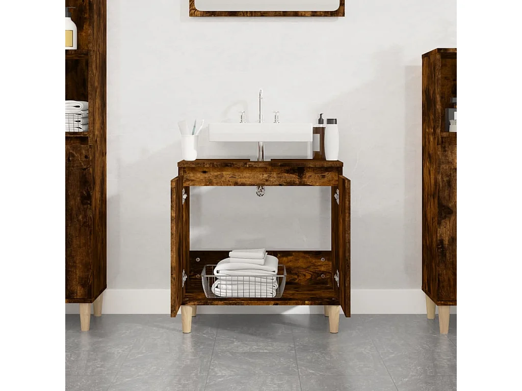 Meuble d'évier chêne fumé 58x33x60 bois d'ingénierie