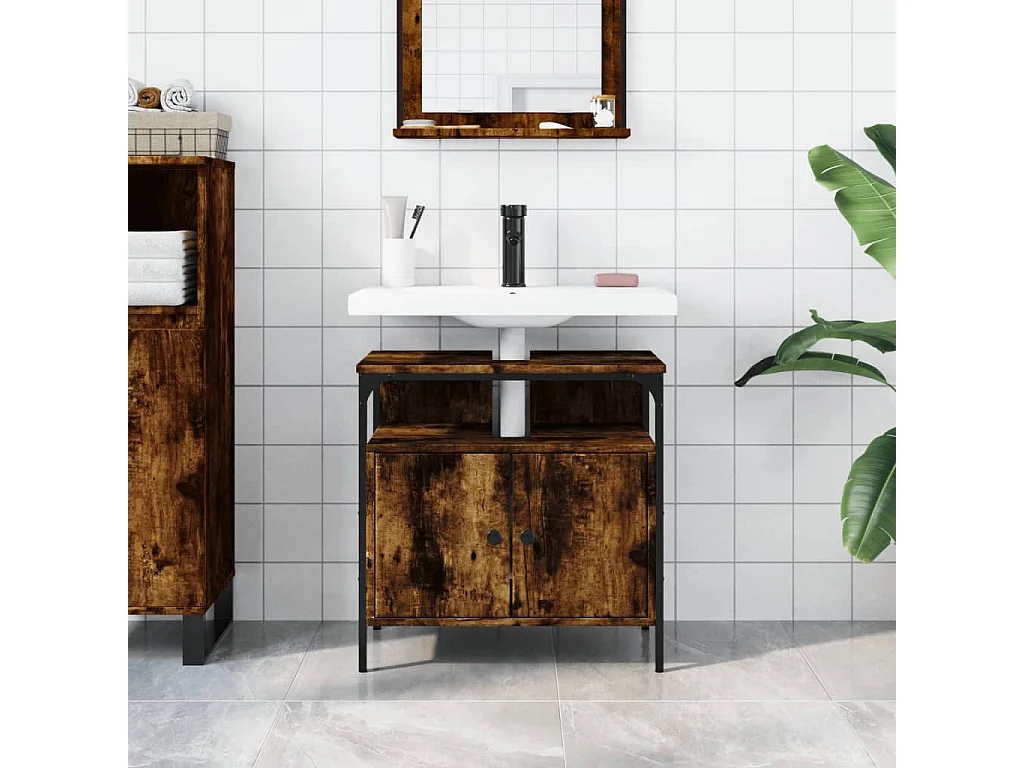 Armoire lavabo de salle de bain chêne fumé 60x30x60