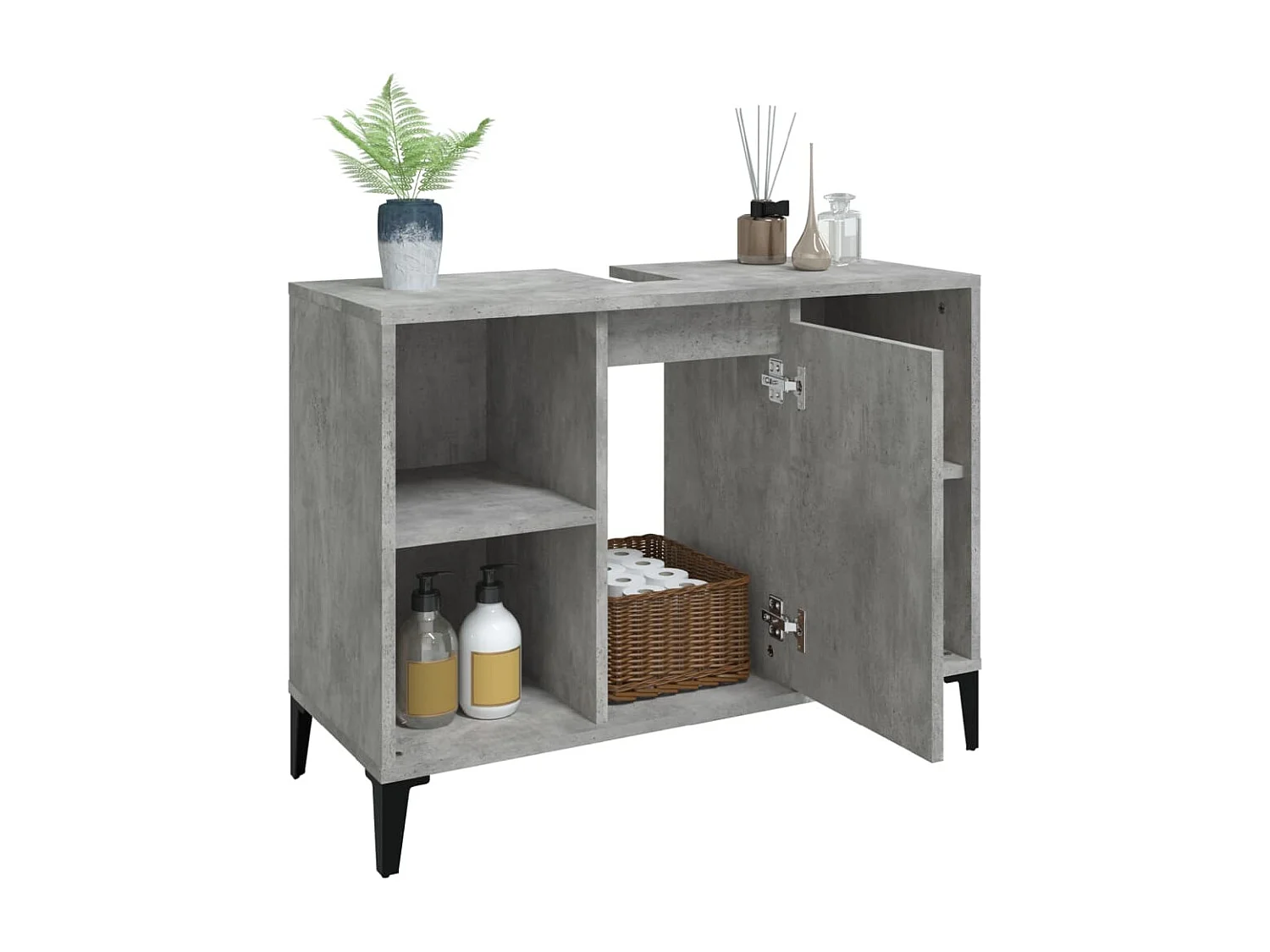 Meuble d'évier gris béton 80x33x60 bois d'ingénierie