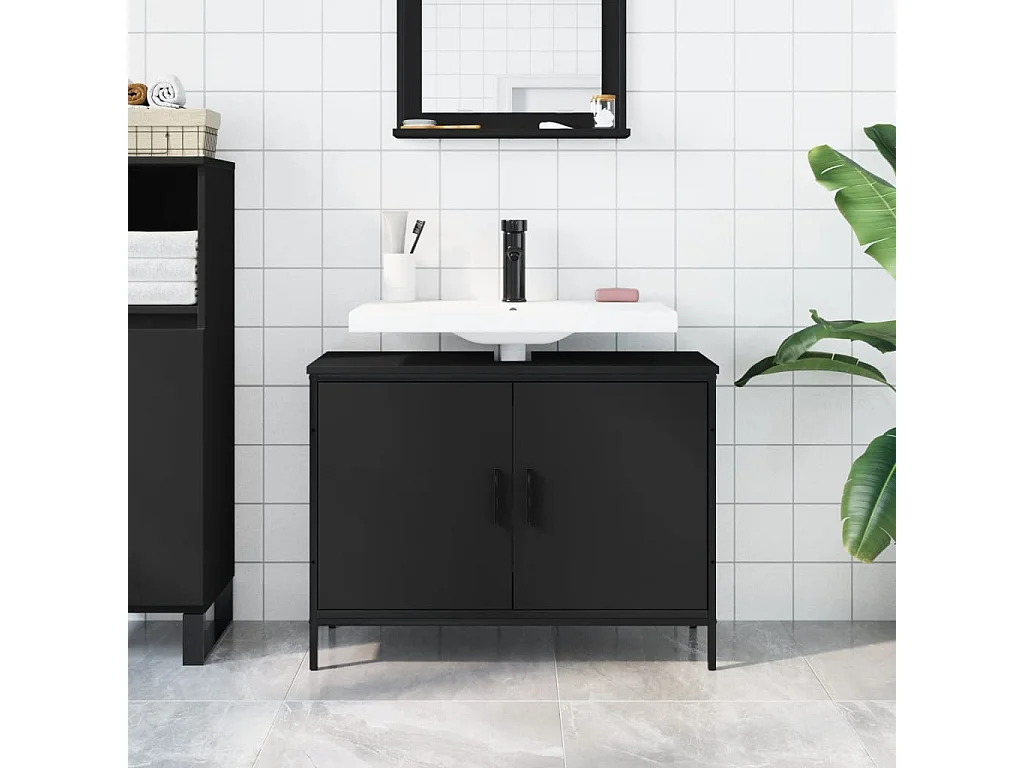 Armoire lavabo de salle de bain noir 80x30x60
