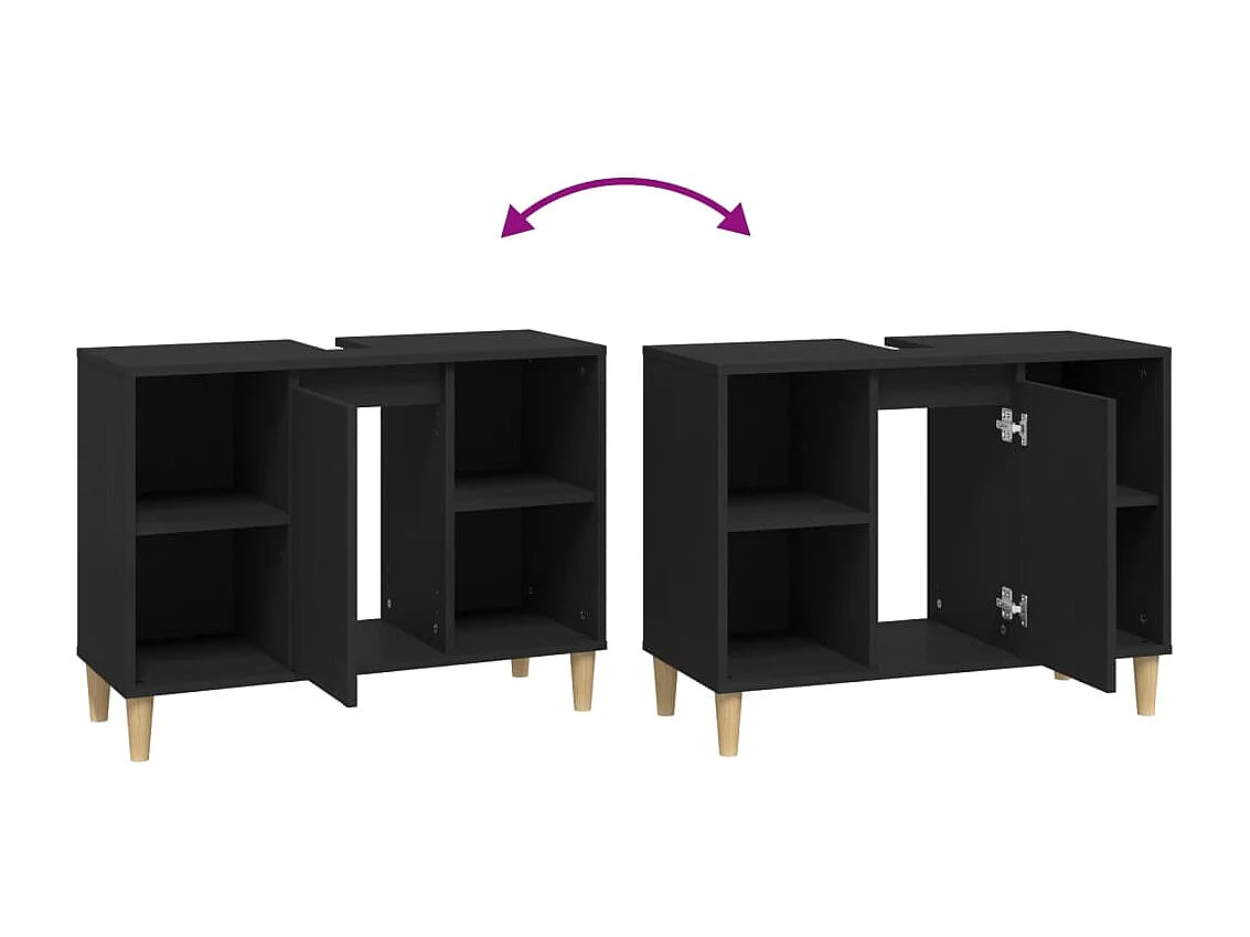 Meuble d'évier noir 80x33x60 bois d'ingénierie