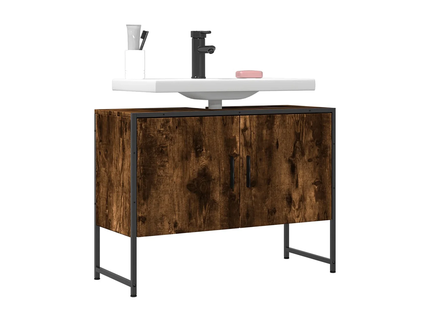 Armoire lavabo de salle de bain chêne fumé bois d'ingénierie