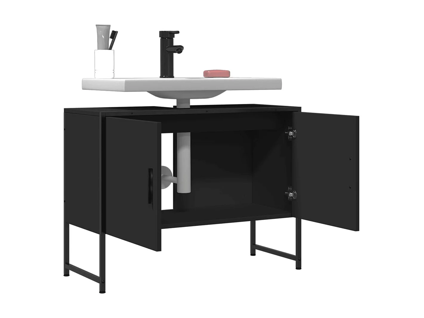 Armoire lavabo de salle de bain noir 80x33x60 bois ingénierie