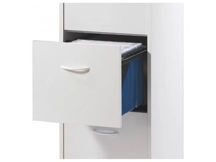 Classeur bureau 4 tiroirs OFFICE 140cm – Meuble vertical pour dossiers suspendus-Blanc