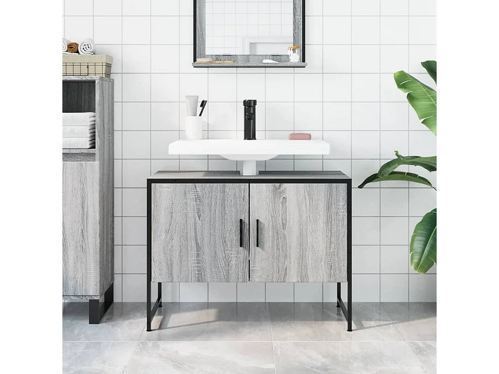 Armoire lavabo de salle de bain sonoma gris bois d'ingénierie