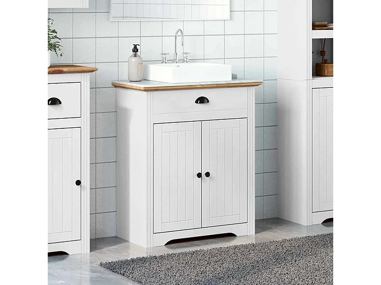 Armoire de lavabo de salle de bain BODO blanc marron 70x35x80