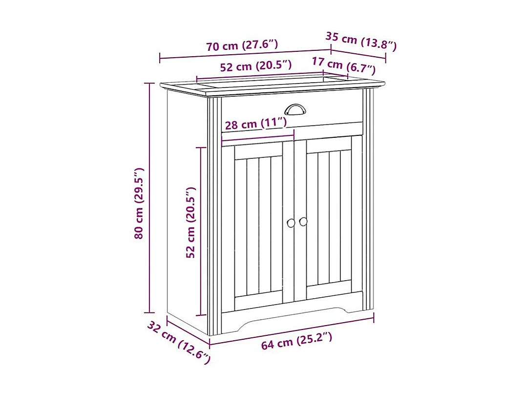 Armoire de lavabo de salle de bain BODO blanc marron 70x35x80