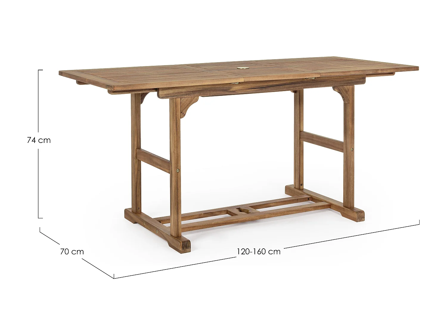Table rectangulaire d'extérieur à rallonge NOEMI – Bois d’acacia huilé-120 à 160 cm