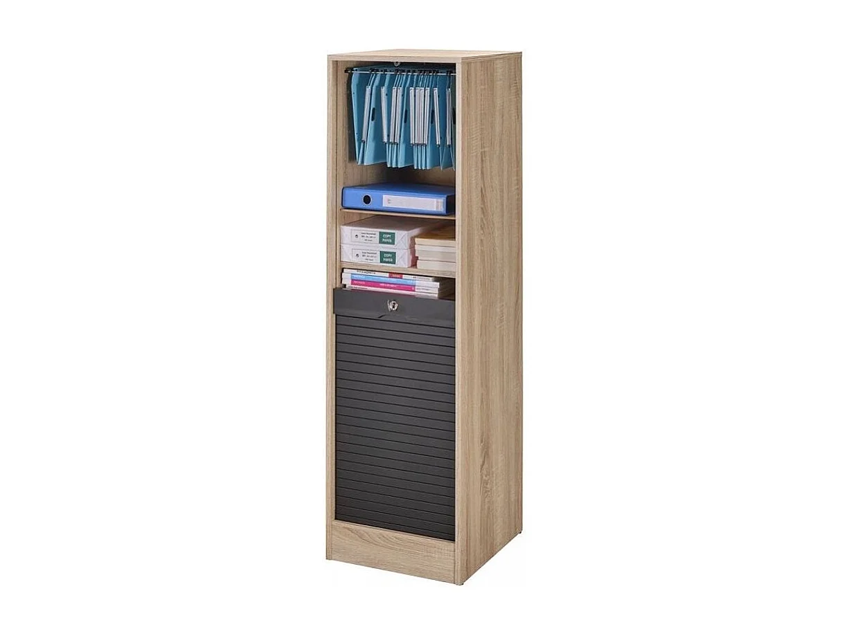 Kantoor licht eiken en zwarte gordijn archiefkast 140 cm