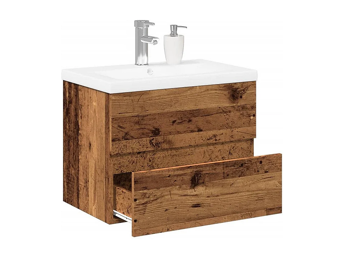 Meuble avec vasque intégrée vieux bois 61x39,5x49