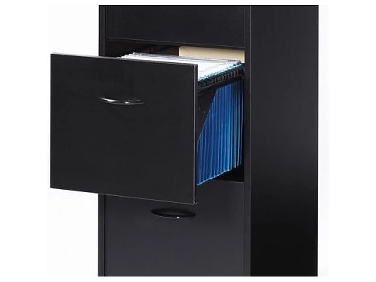 Classeur bureau 4 tiroirs OFFICE 140cm – Meuble vertical pour dossiers suspendus-Noir