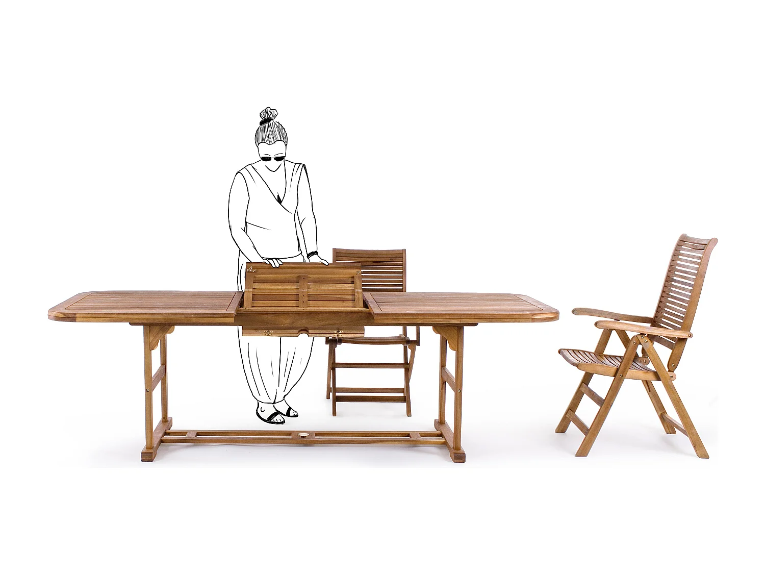 Table rectangulaire d'extérieur à rallonge NOEMI – Bois d’acacia huilé-180 à 240 cm