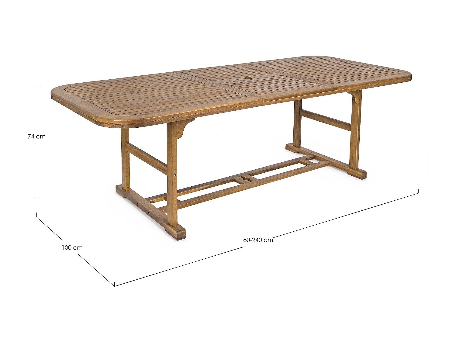 Table rectangulaire d'extérieur à rallonge NOEMI – Bois d’acacia huilé-180 à 240 cm