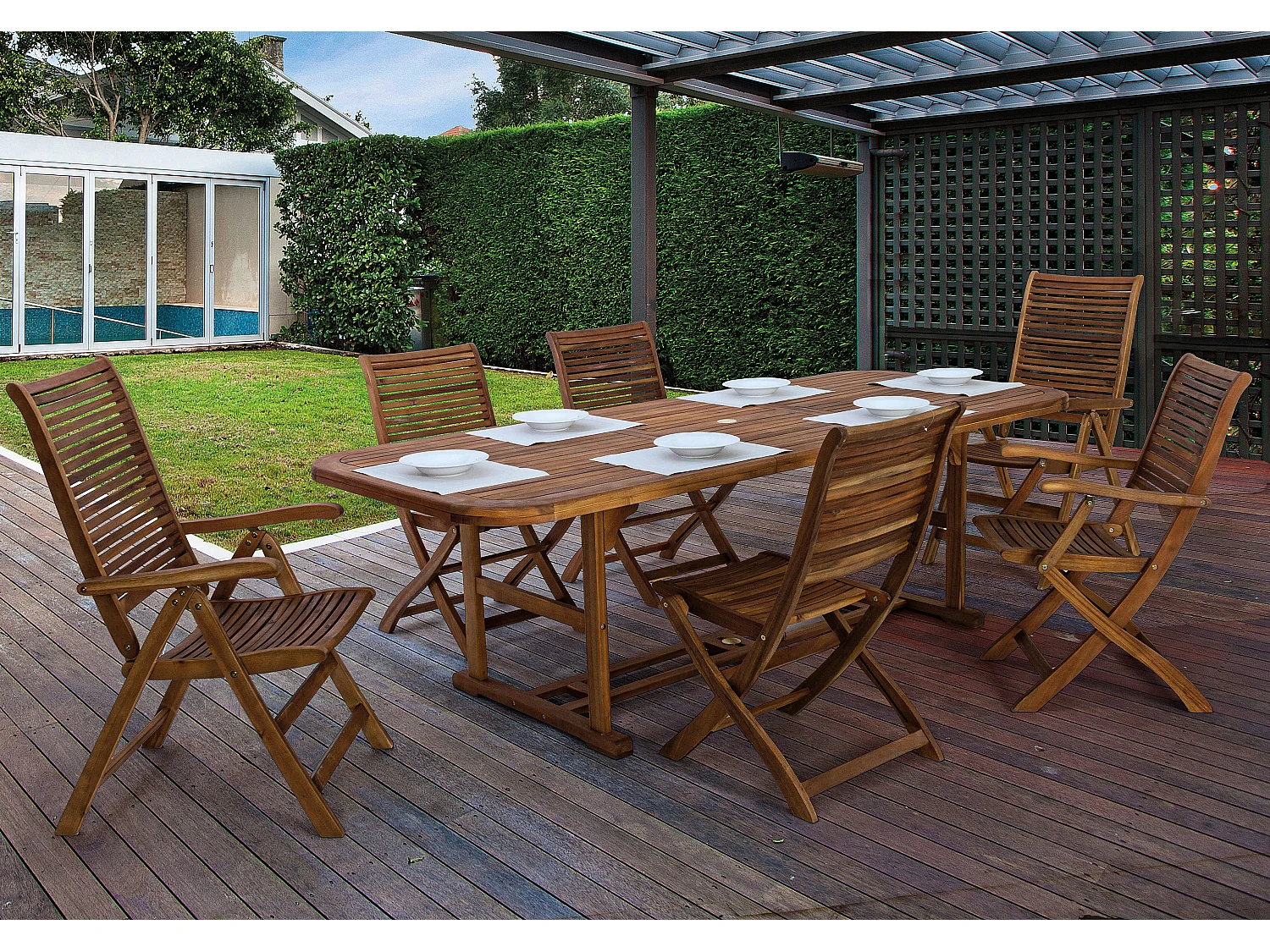 Table rectangulaire d'extérieur à rallonge NOEMI – Bois d’acacia huilé-180 à 240 cm