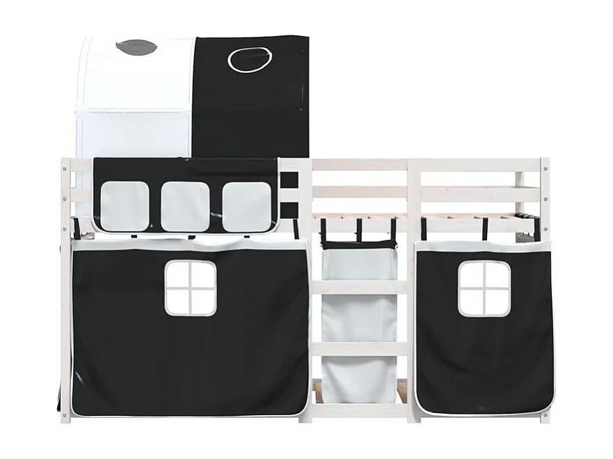 Lit superposé avec rideaux blanc-noir 90x200 bois pin massif