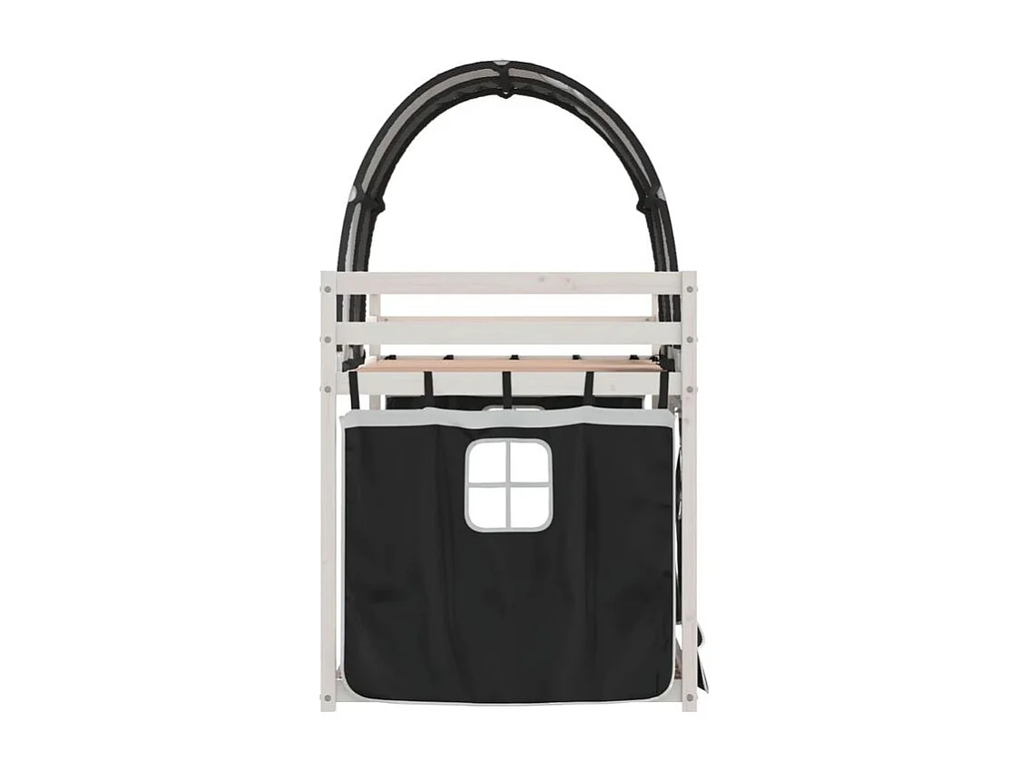 Lit superposé avec rideaux blanc-noir 90x200 bois pin massif