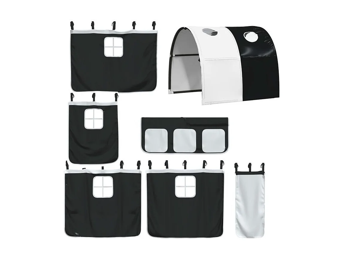 Lit superposé avec rideaux blanc-noir 90x200 bois pin massif