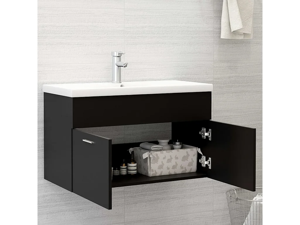 Armoire d'évier avec lavabo intégré Noir 10
