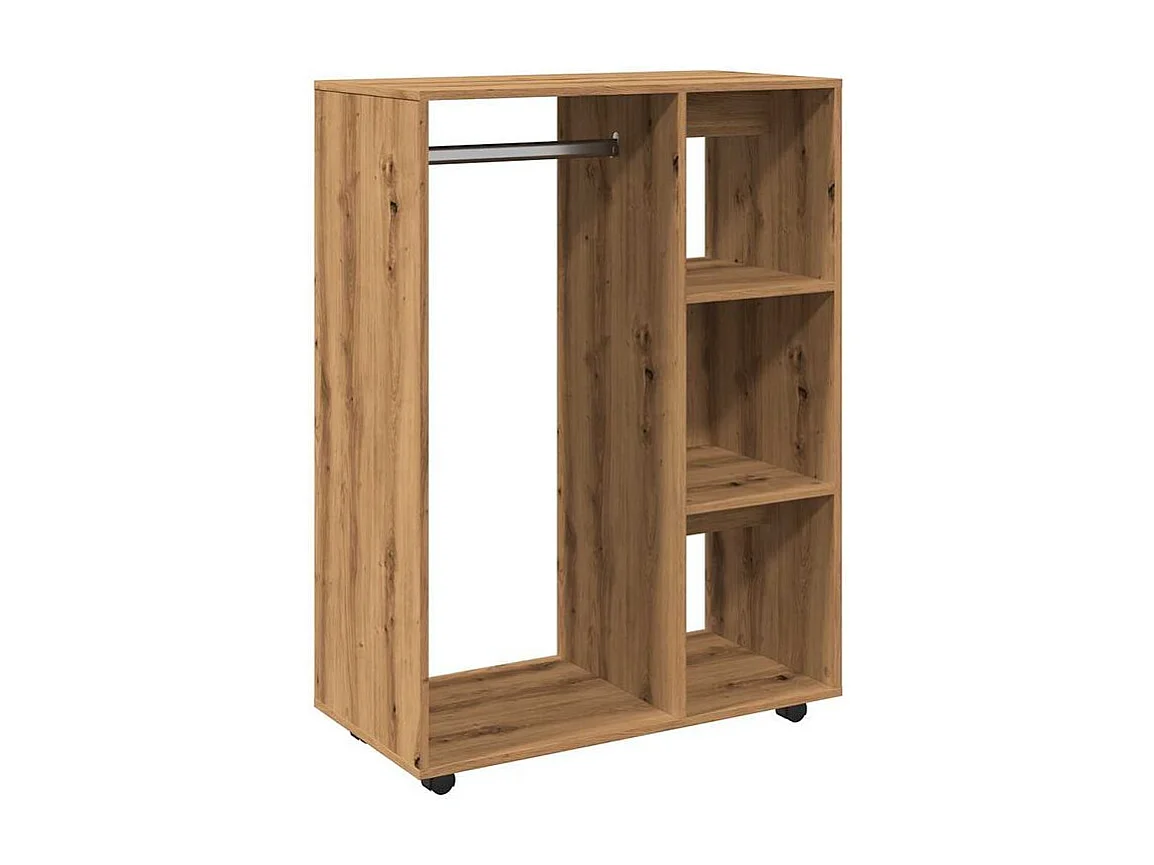 Petite armoire dressing sur roulette 1 penderie 3 étagère 80cm - Collection Event-Marron clair
