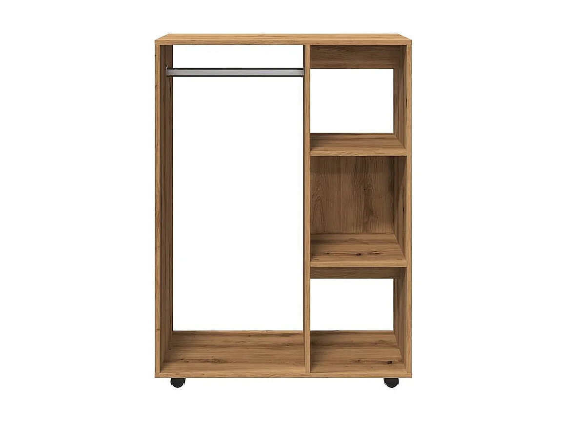 Petite armoire dressing sur roulette 1 penderie 3 étagère 80cm - Collection Event-Marron clair