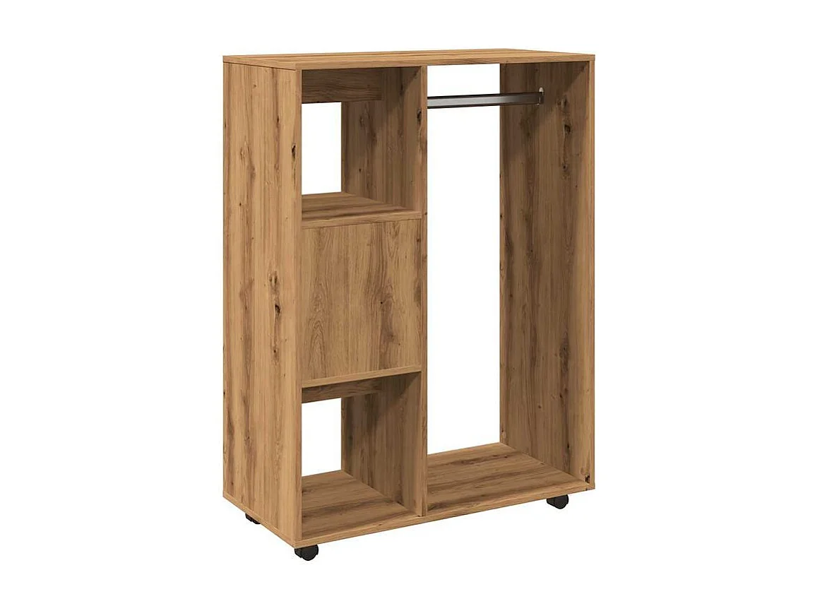 Petite armoire dressing sur roulette 1 penderie 3 étagère 80cm - Collection Event-Marron clair