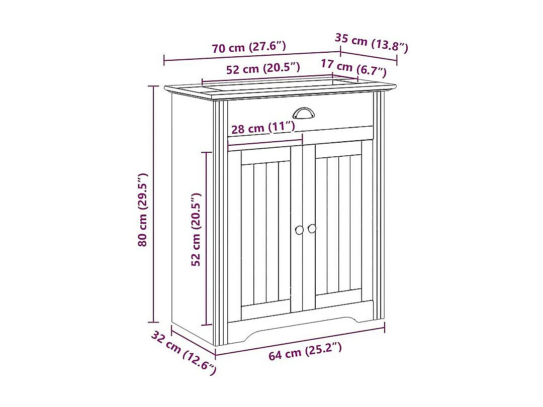 Armoire de lavabo de salle de bain BODO blanc 70x35x80