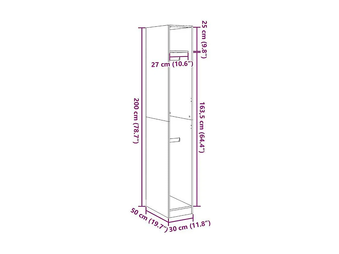 Armoire dressing 2 penderie 1 étagère 30cm - Collection Laker-Blanc